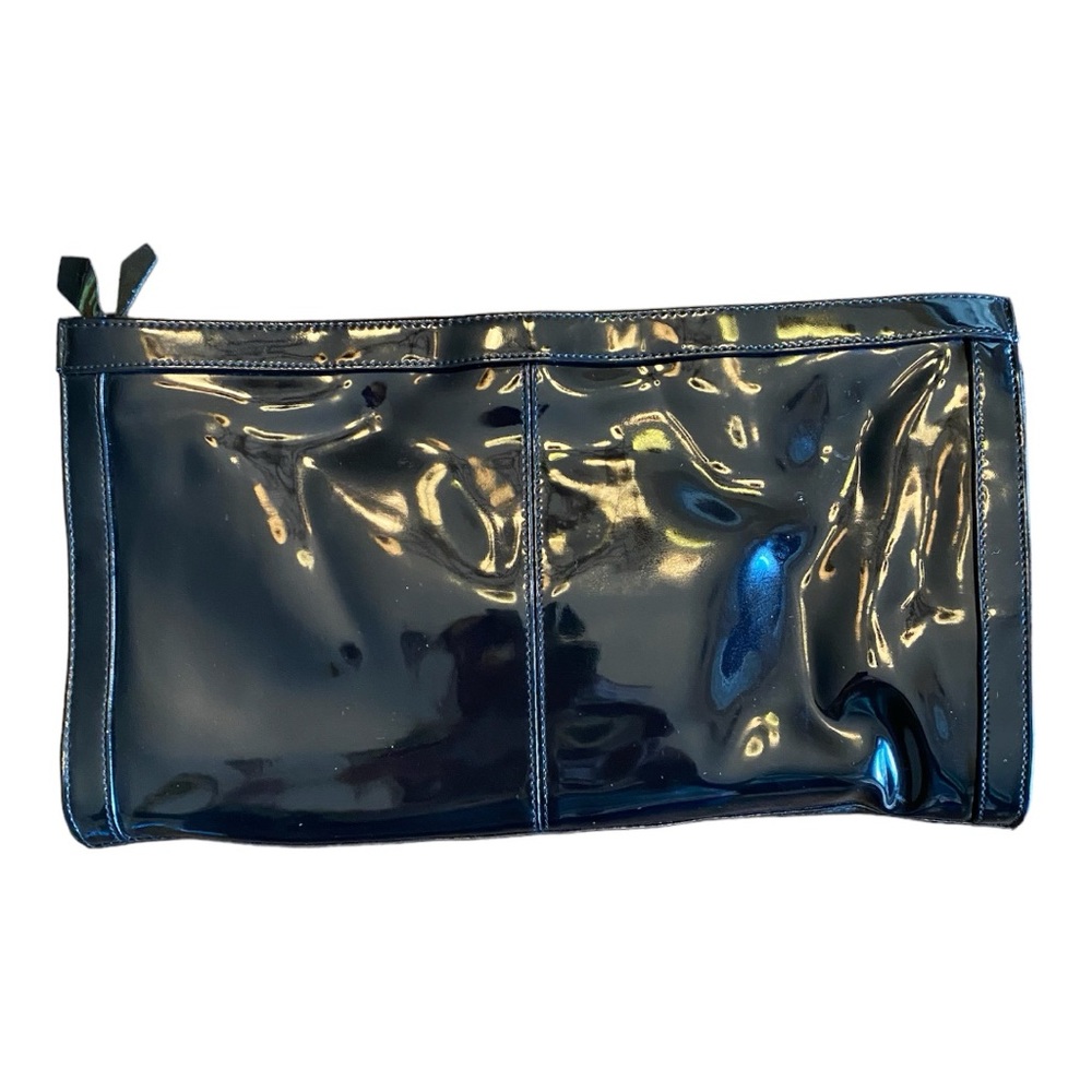 Vintage Black Patent Leather Clutch Bag High Gloss Zipper Pouch